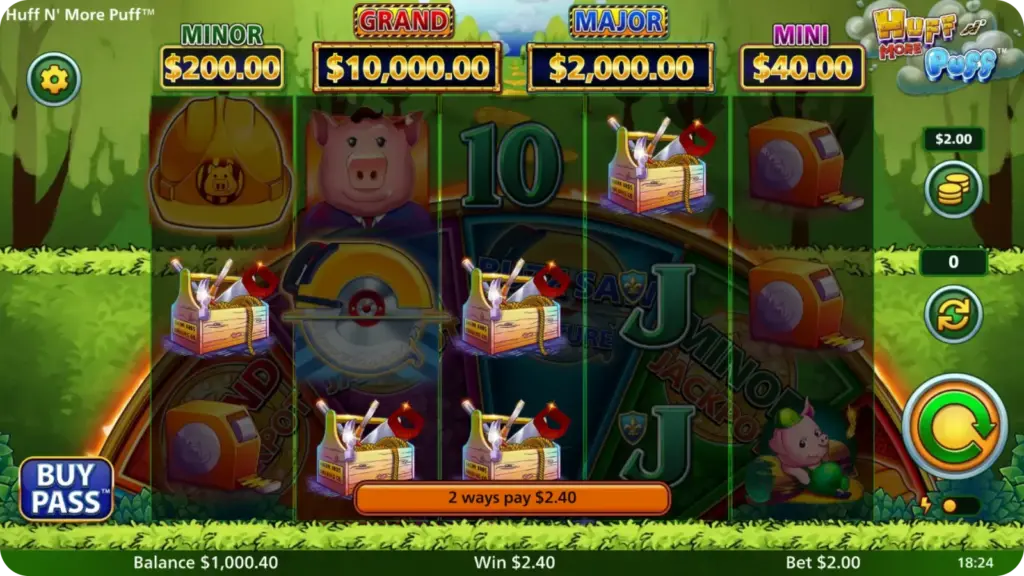 Huff N Puff slot bonus features expanding symbols and wilds